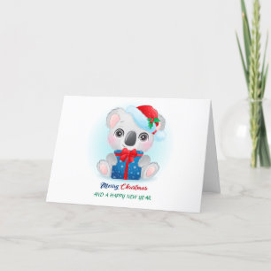 Cartes Pour Fêtes Annuelles Cute Xmas aquarelle Baby Koala avec chapeau de San