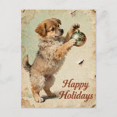 Cartes Pour Fêtes Annuelles Cute Your Text Season’s Greetings Puppy Postcard (Devant)