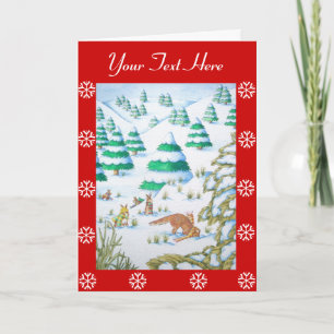 Cartes Pour Fêtes Annuelles cux fox and rabbits winter snow scene christmas