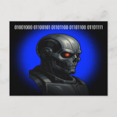 Cartes Pour Fêtes Annuelles Cyber Skull Blue Glow Binary Hello Tech Design  (Devant)