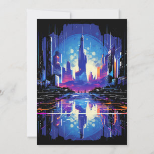 Cartes Pour Fêtes Annuelles Cyberpunk City Skyline futuriste