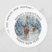 Cartes Pour Fêtes Annuelles Cycle moderne | Forêt d'hiver avec cerf | Noël (Devant / Derrière)