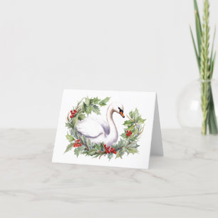 Cartes Pour Fêtes Annuelles Cygne de Noël avec couronne de Noël BLANC