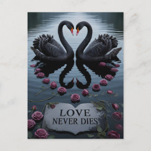 Cartes Pour Fêtes Annuelles Cygnes noirs romantiques Reflet du cœur avec texte