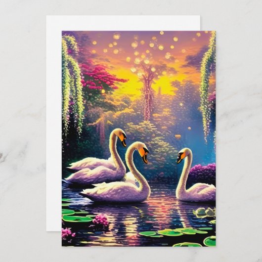 Cartes Pour Fêtes Annuelles Cygnes rêveurs (Devant / Derrière)