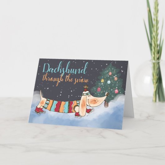 Cartes Pour Fêtes Annuelles Dachshund à travers la neige (Devant)