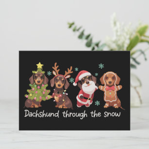 Cartes Pour Fêtes Annuelles Dachshund à travers la neige Drôles de chiens de N