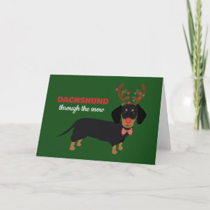Cartes Pour Fêtes Annuelles Dachshund À travers la neige mignonne Doxie Reinde