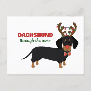 Cartes Pour Fêtes Annuelles Dachshund À travers la neige mignonne Doxie Reinde