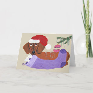 Cartes Pour Fêtes Annuelles Dachshund avec chaussette de Noël