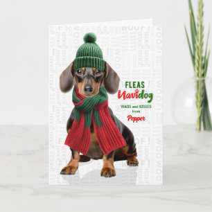 Cartes Pour Fêtes Annuelles Dachshund Chien Drôle Puces Navidog avec Nom
