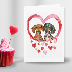 Cartes Pour Fêtes Annuelles Dachshund Couple Aquarelle Personnalisée amour mig