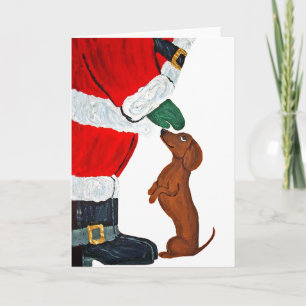 Cartes Pour Fêtes Annuelles Dachshund et Père Noël