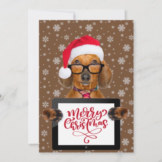Cartes Pour Fêtes Annuelles Dachshund Fundy Chien Pet lunettes Tablet Joyeux N (Devant)
