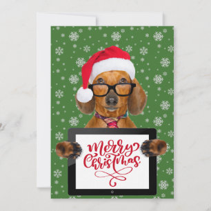 Cartes Pour Fêtes Annuelles Dachshund Fundy Chien Pet lunettes Tablet Joyeux N