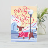 Cartes Pour Fêtes Annuelles Dachshund Noël  Joyeux Calligraphie (Debout devant)