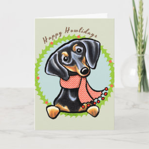 Cartes Pour Fêtes Annuelles Dachshund noir et feu lisse Joyeux Howlidays