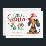 Cartes Pour Fêtes Annuelles Dachshund Père Noël C'Était Noël De Chien<br><div class="desc">Dachshund Drôle Cher Père Noël C'Était Le Noël Du Chien. Amusement festif pour vos souhaits de vacances, avec ce design amusant avec un chien cheeky weiner chien dans son chapeau de Père Noël. Le devis n'est pas modifiable et a un effet fausse parties scintillant. Personnalisez facilement votre salutation et votre...</div>
