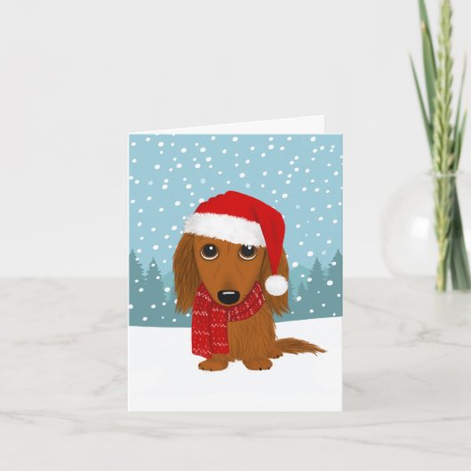 Cartes Pour Fêtes Annuelles Dachshund Père Noël Wiener Chien Noël (Devant)