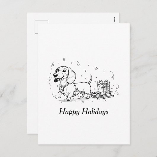 Cartes Pour Fêtes Annuelles Dachshund pulling sleigh with a Christmas presents (Devant / Derrière)