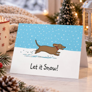 Cartes Pour Fêtes Annuelles Dachshund Qu'il neige - Joyeux Noël au chien sauci