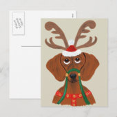 Cartes Pour Fêtes Annuelles Dachshund Reindeer (Devant / Derrière)