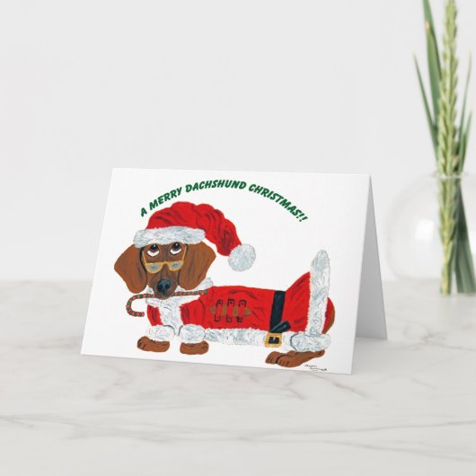 Cartes Pour Fêtes Annuelles Dachshund Sucre de canne Père Noël (Devant)