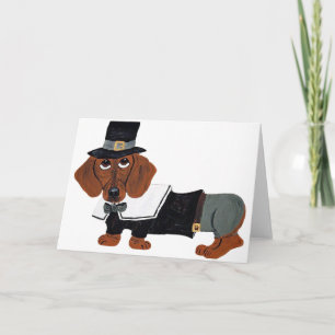 Cartes Pour Fêtes Annuelles Dachshund Thanksgiving Pilgrim