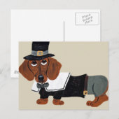 Cartes Pour Fêtes Annuelles Dachshund Thanksgiving Pilgrim (Devant / Derrière)
