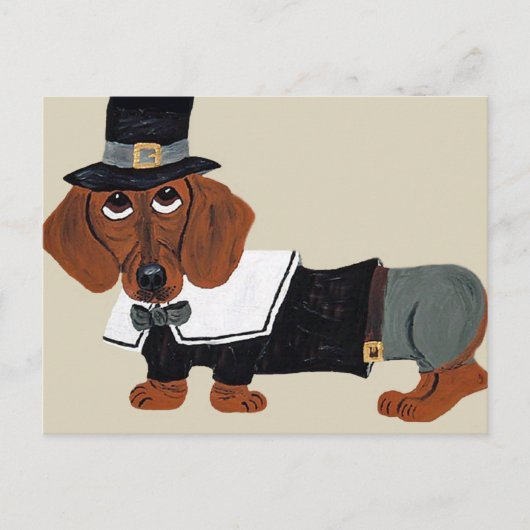 Cartes Pour Fêtes Annuelles Dachshund Thanksgiving Pilgrim (Devant)