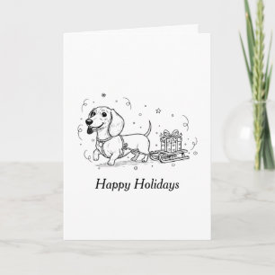 Cartes Pour Fêtes Annuelles Dachshund tirant un traîneau avec des cadeaux de N