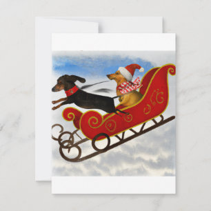 Cartes Pour Fêtes Annuelles Dachshunds festifs et Père Noël Sleigh Christmas C
