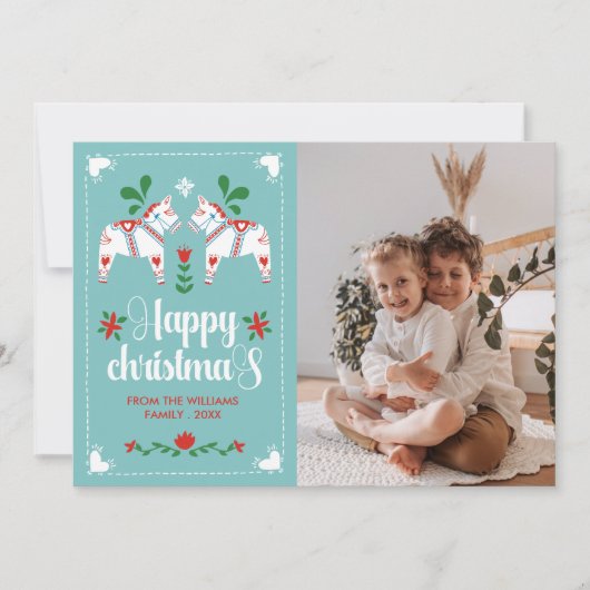 Cartes Pour Fêtes Annuelles Dala Suédoise Cheval Folk Art Joyeux Noël (Devant)