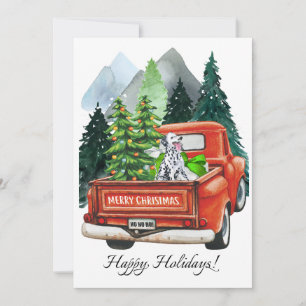 Cartes Pour Fêtes Annuelles Dalmatien de Noël et camion vintage à l'aquarelle