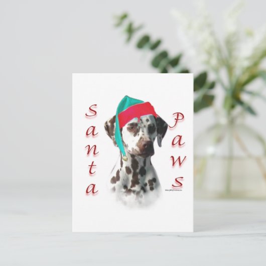 Cartes Pour Fêtes Annuelles Dalmatien (foie) Père Noël Paws (Debout devant)
