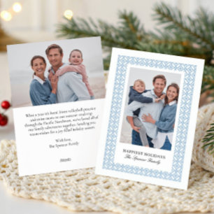 Cartes Pour Fêtes Annuelles Damassé élégant 2 Photos Double face Noël Bleu