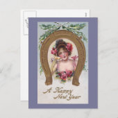 Cartes Pour Fêtes Annuelles Dame au Champagne Antique Nouvel An (Devant / Derrière)