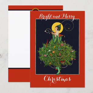 Cartes Pour Fêtes Annuelles DAME AVEC NOËL CADEAUX ART DÉCO Xmas
