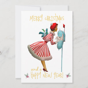 Cartes Pour Fêtes Annuelles Dame de Noël vintage salutation Joyeux Noël