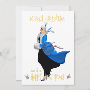 Cartes Pour Fêtes Annuelles Dame de Noël vintage salutation Joyeux Noël