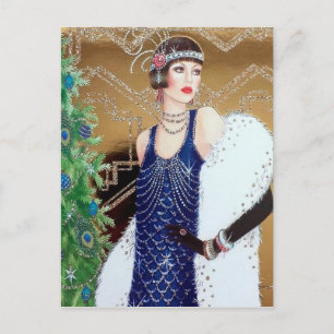 Cartes Pour Fêtes Annuelles dame rétro vintage art déco des fêtes de Noël