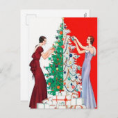 Cartes Pour Fêtes Annuelles Dames de Noël Art déco rétro (Devant / Derrière)