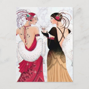 Cartes Pour Fêtes Annuelles Dames rétro vintage Art déco