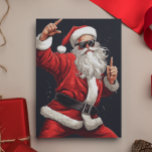 Cartes Pour Fêtes Annuelles Dancing Rocker Père Noël<br><div class="desc">Ce design a été créé par art numérique et peut être personnalisé dans la zone fournie par le changement de la photo et/ou du texte. Vous pouvez également le customiser en choisissant l'option cliquer pour customiser une autre option et supprimer ou modifier la couleur de l'arrière - plan, ajouter du...</div>