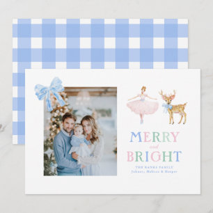Cartes Pour Fêtes Annuelles danseuse de casse-noisette rennes arcs gingham