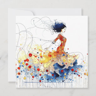 Cartes Pour Fêtes Annuelles Danseuse de flamenco en mouvement multicolore flui