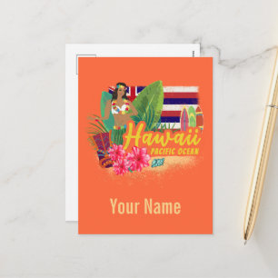 Cartes Pour Fêtes Annuelles Danseuse Hula Hawaï Souvenir Pacifique Rétro Vinta