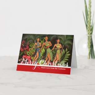 Cartes Pour Fêtes Annuelles Danseuses Hula Vintage Hawaï Rétro Arbre Tiki Palm