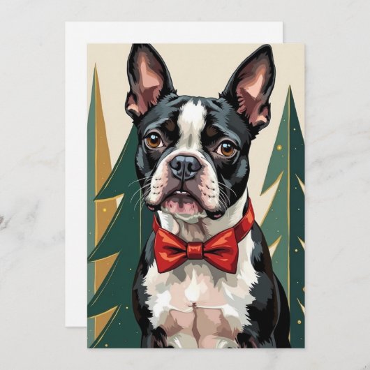 Cartes Pour Fêtes Annuelles Dapper Boston Terrier Tuxedo Modern Christmas Art (Devant / Derrière)