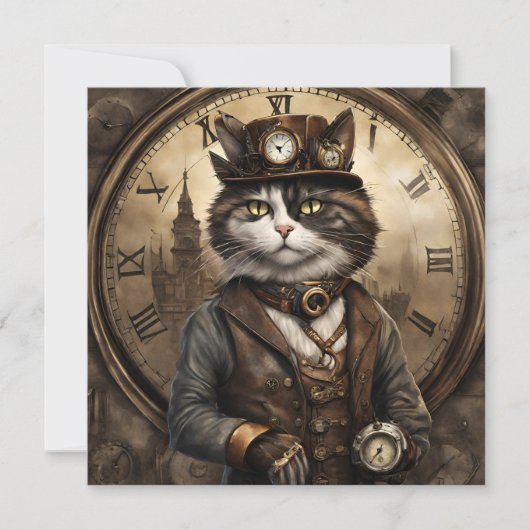 Cartes Pour Fêtes Annuelles Dapper Steampunk Calico Cat (Devant)
